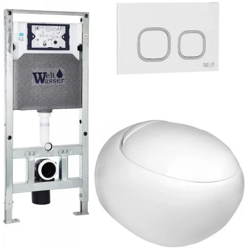 Комплект унитаза с инсталляцией WeltWasser AMBERG 506 ST + JECKENBACH 004 GL-WT + AMBERG RD-WT 10000006890 цвет Белый глянцевый с сиденьем Микролифт и клавишей смыва цвет Белый