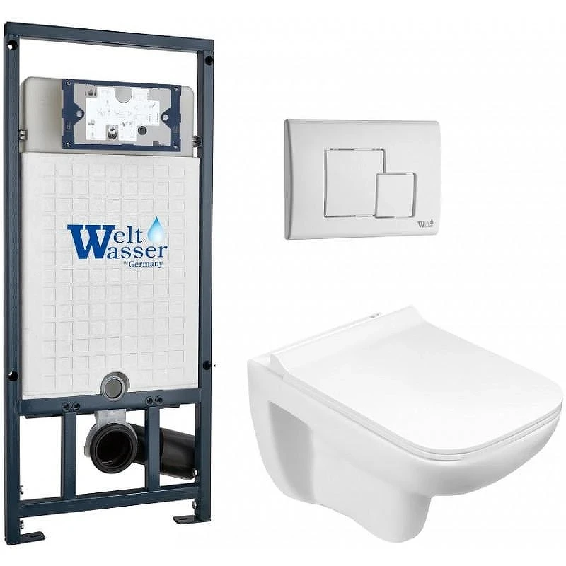 Комплект унитаза с инсталляцией WeltWasser MARBERG 507 + KEHLBACH 004 GL-WT + MAR 507 RD MT-BL 10000010733 цвет Белый глянцевый с сиденьем Микролифт и клавишей смыва цвет Черный матовый
