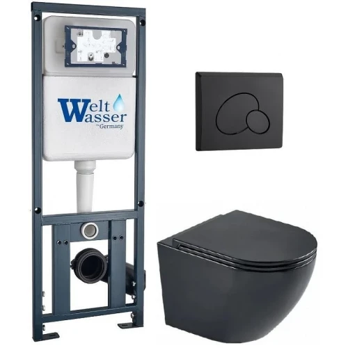 Комплект унитаза с инсталляцией WeltWasser MARBERG 410 + MERZBACH 043 MT-BL + MAR 410 RD MT-BL 10000011352 цвет Черный матовый с сиденьем Микролифт и клавишей смыва цвет Черный матовый