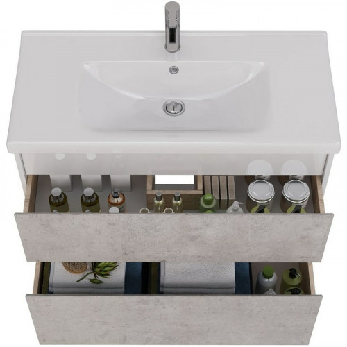 Тумба под раковину Lemark Combi 100 LM03C100T-Beton подвесная Бетон Белый глянец МДФ / ЛДСП