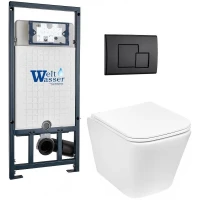 Комплект унитаза с инсталляцией WeltWasser MARBERG 507 + GELBACH 043 GL-WT + MAR 507 SE MT-BL 10000011883 цвет Белый глянцевый с сиденьем Микролифт и клавишей смыва цвет Черный матовый
