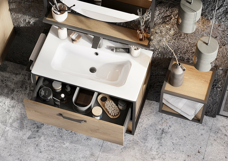 Тумба под раковину Aquaton Лофт Фабрик 80 1A242401LTDY0 подвесная Дуб кантри МДФ / ЛДСП