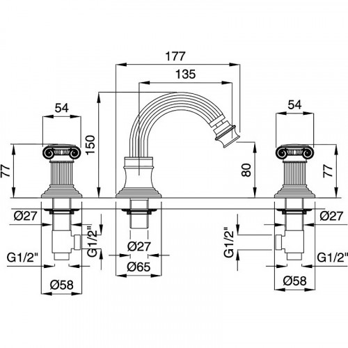 Смеситель для биде Cezares Olimp OLIMP-BBS2-03/24-M Золото 24 карат латунь