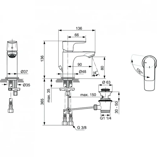 Смеситель для раковины Ideal Standard Connect Air A7017AA цвет Хром