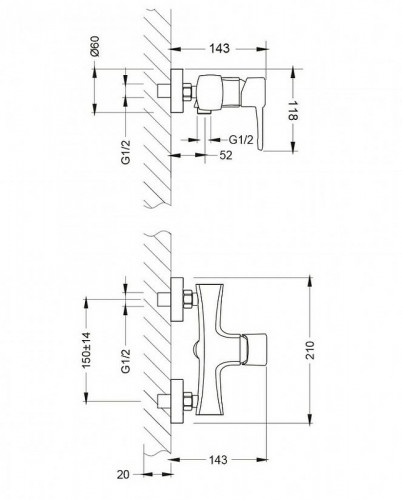 Смеситель для душа Lemark Evitta LM0503C Хром латунь на стену