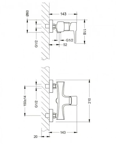 Смеситель для душа Lemark Evitta LM0503C Хром латунь на стену