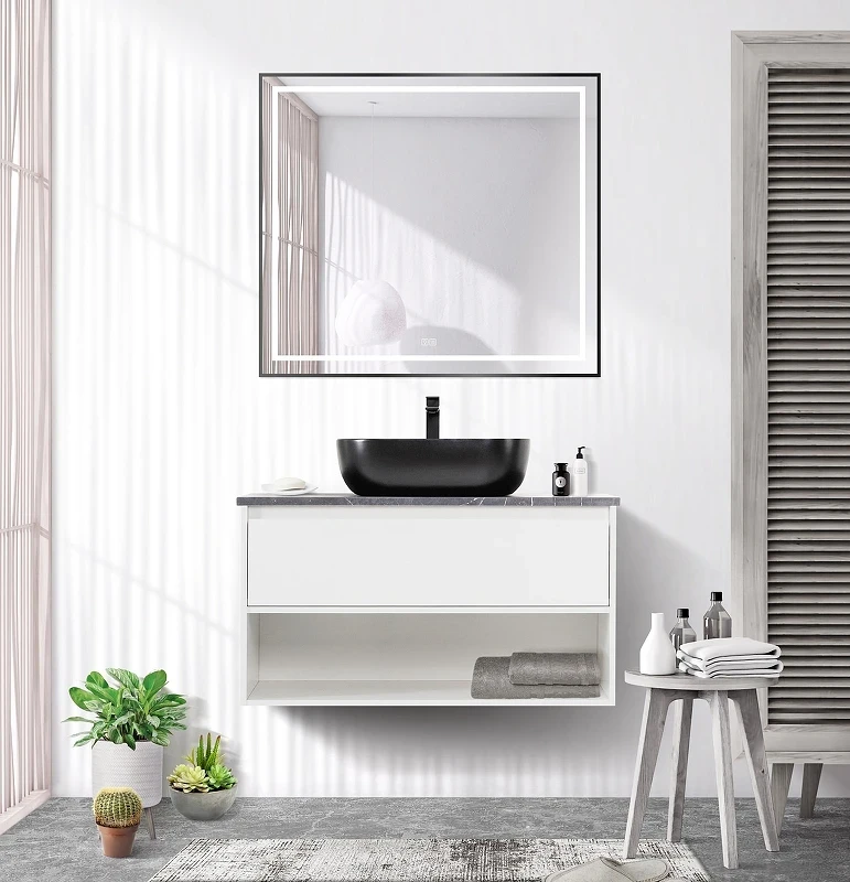 Зеркало BelBagno Kraft 90 SPC-KRAFT-900-800-LED-TCH-WARM-NERO с подсветкой цвет Черный с сенсорным выключателем и подогревом