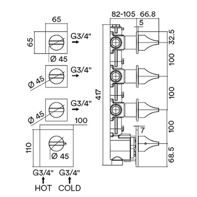 Смеситель для душа Bossini Apice Z035205.073 с термостатом Черный матовый латунь встраиваемый