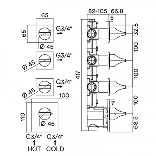 Смеситель для душа Bossini Apice Z035205.073 с термостатом Черный матовый латунь встраиваемый