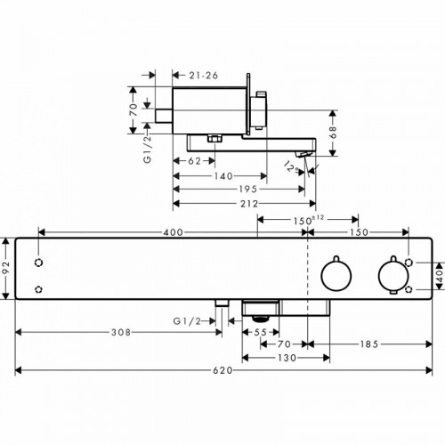 Смеситель для ванны Hansgrohe ShowerTablet 13109000 с термостатом Хром латунь на стену