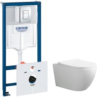 Комплект унитаза Ceruttispa Orlter Aria Tornado CT9955 с инсталляцией Grohe Rapid SL 38775001 с сиденьем Микролифт и клавишей смыва Хром фарфор подвесной
