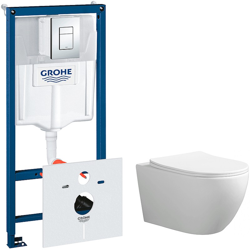 Комплект унитаза Ceruttispa Orlter Aria Tornado CT9955 с инсталляцией Grohe Rapid SL 38775001 с сиденьем Микролифт и клавишей смыва Хром фарфор подвесной