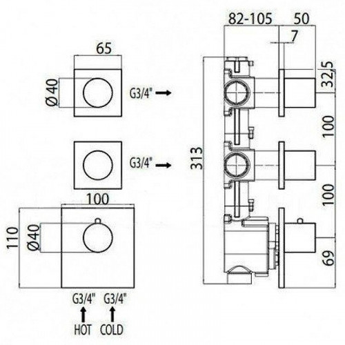 Смеситель для душа Bossini Outlets Z031203.073 с термостатом Черный матовый