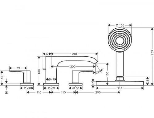 Смеситель на борт ванны Hansgrohe Vivenis 75444700 Белый матовый латунь