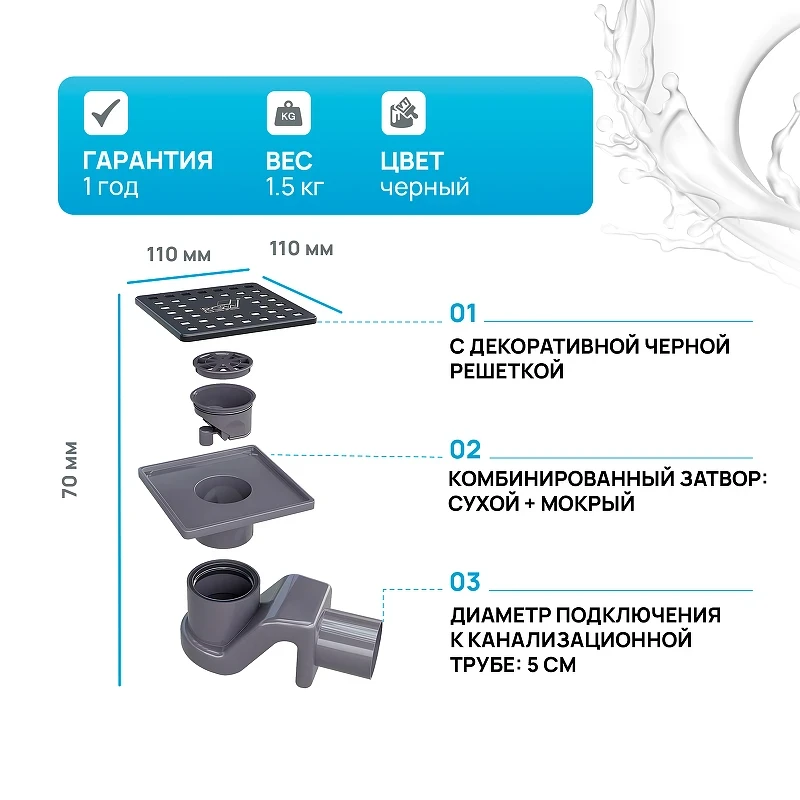 Душевой трап RGW SDR-14B 47211411-04 с Черной решеткой
