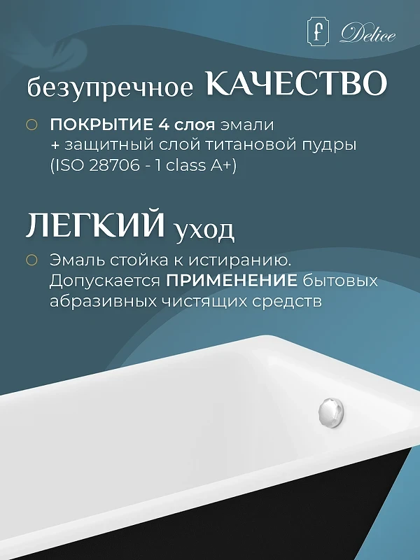 Чугунная ванна Delice Parallel 170x80 DLR220502R-AS с ручками с антискользящим покрытием