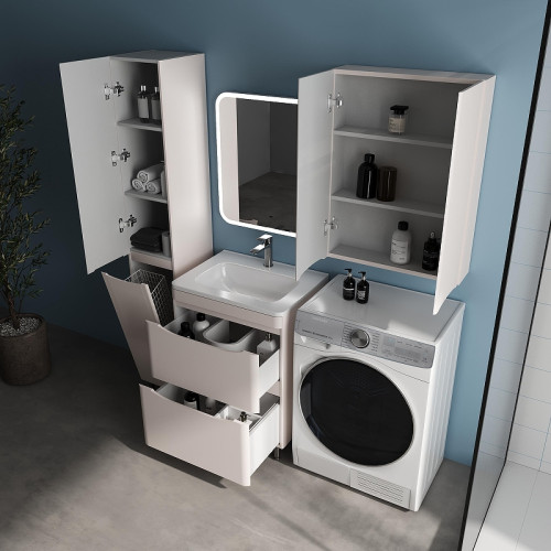 Шкаф пенал Style Line Бергамо 30 L Люкс Плюс СС-00002528 с бельевой корзиной цвет Карамель антискрейтч