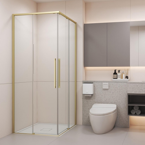 Душевой уголок Black&amp;White S1220-9090G 90x90 12209090G профиль брашированное золото стекло прозрачное