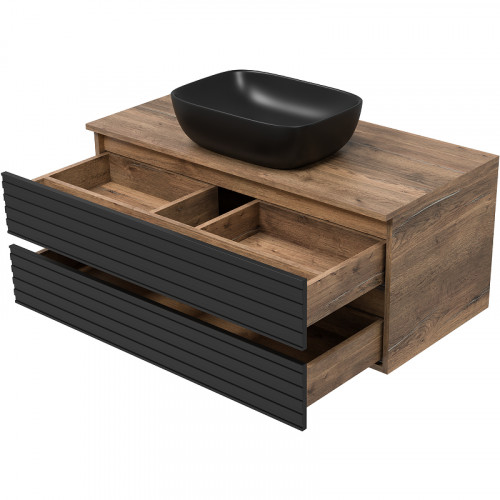 Тумба под раковину Brevita Dakota 100 DAK-09100-19/02-2Я подвесная Черный кварц Дуб Галифакс олово МДФ / ЛДСП