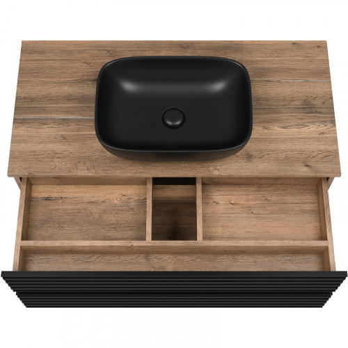 Тумба под раковину Brevita Dakota 100 DAK-09100-19/02-2Я подвесная Черный кварц Дуб Галифакс олово МДФ / ЛДСП