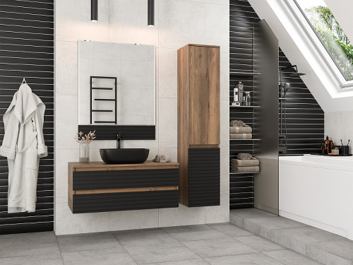 Тумба под раковину Brevita Dakota 100 DAK-09100-19/02-2Я подвесная Черный кварц Дуб Галифакс олово МДФ / ЛДСП