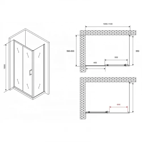 Душевой уголок Abber Schwarzer Diamant 110x60 AG30110B5-S60B5 профиль Черный стекло прозрачное
