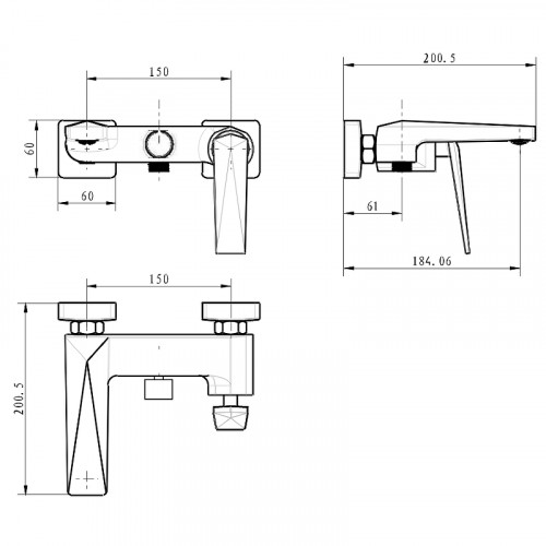 Смеситель для ванны Boheme Venturo 383 Золото латунь на стену