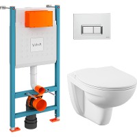 Комплект унитаза с инсталляцией Vitra Normus 9773B003-7200 с сиденьем Микролифт и клавишей смыва Хром глянцевый фарфор подвесной