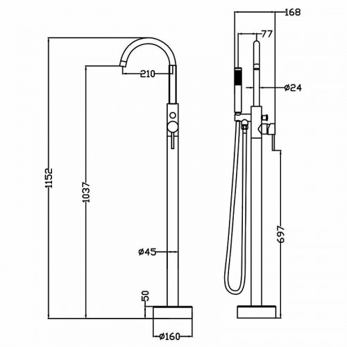 Смеситель для ванны Swedbe Spira 4000 Хром латунь на пол