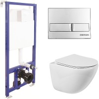 Комплект унитаза BelBagno Amanda BB051CHR+BB051SC с инсталляцией Berges Novum L3 040213 с сиденьем Микролифт и клавишей смыва Хром фаянс подвесной
