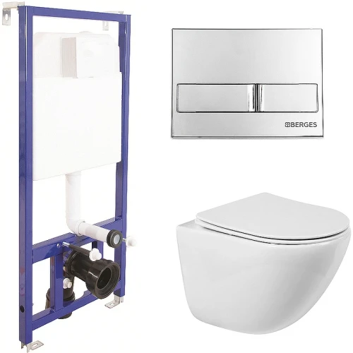 Комплект унитаза BelBagno Amanda BB051CHR+BB051SC с инсталляцией Berges Novum L3 040213 с сиденьем Микролифт и клавишей смыва Хром фаянс подвесной