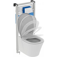 Комплект унитаза с инсталляцией Ideal Standard Connect Air PR212101 с сиденьем Микролифт и клавишей смыва Хром фарфор подвесной