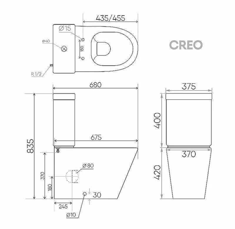 Унитаз компакт Creo Ceramique Creo COMBO CR1002R с бачком и сиденьем Микролифт