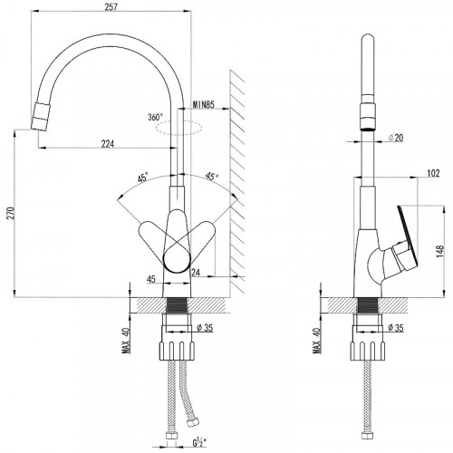 Смеситель для кухни AWP Sintur K1002CB цвет Хром Черный