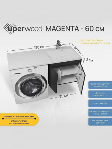 Тумба под раковину Uperwood Magenta 120 5930205152 подвесная цвет Черный матовый