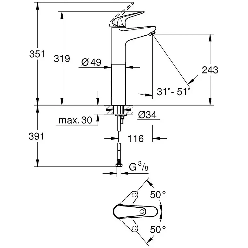 Смеситель для раковины Grohe Euroeco 24273001 цвет Хром