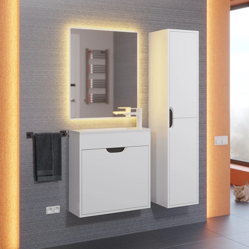 Тумба с раковиной Uperwood Modul 60 393020557 подвесная цвет Белый матовый Графит матовый