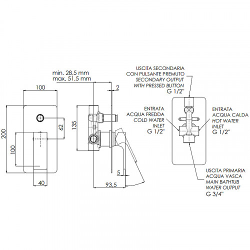 Смеситель для душа Remer Absolute AU09 Хром латунь встраиваемый