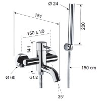 Смеситель для ванны Remer X-Style X02NO Черный матовый латунь на стену