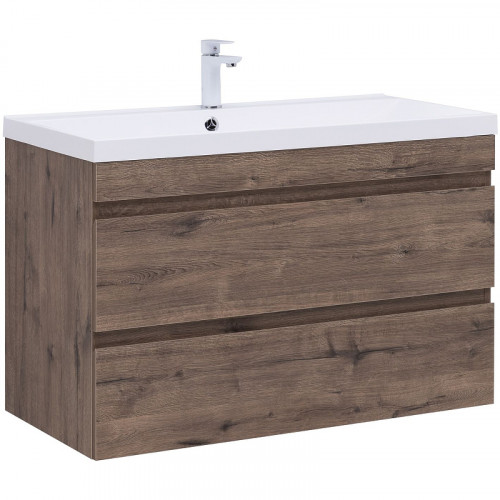 Тумба под раковину Aquanet Нота New 100 334194 подвесная Дуб веллингтон табак МДФ / ЛДСП