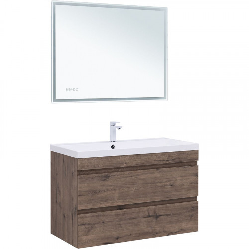 Тумба под раковину Aquanet Нота New 100 334194 подвесная Дуб веллингтон табак МДФ / ЛДСП