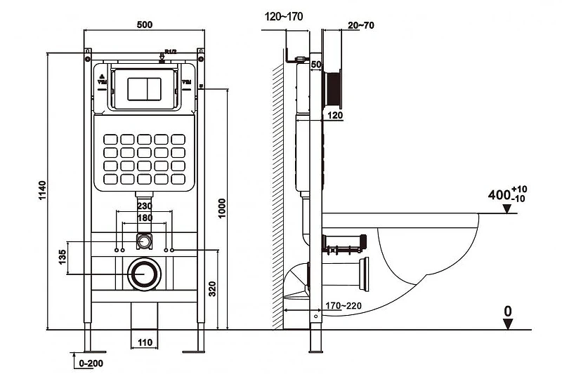 Комплект унитаза с инсталляцией Abber Bequem AC1132TC-AC0105-AC0120 цвет Белый с сиденьем Микролифт
