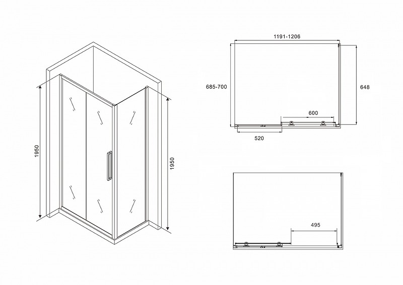Душевой уголок Abber Schwarzer Diamant 120х70 AG30120BH-S70B профиль Черный стекло прозрачное