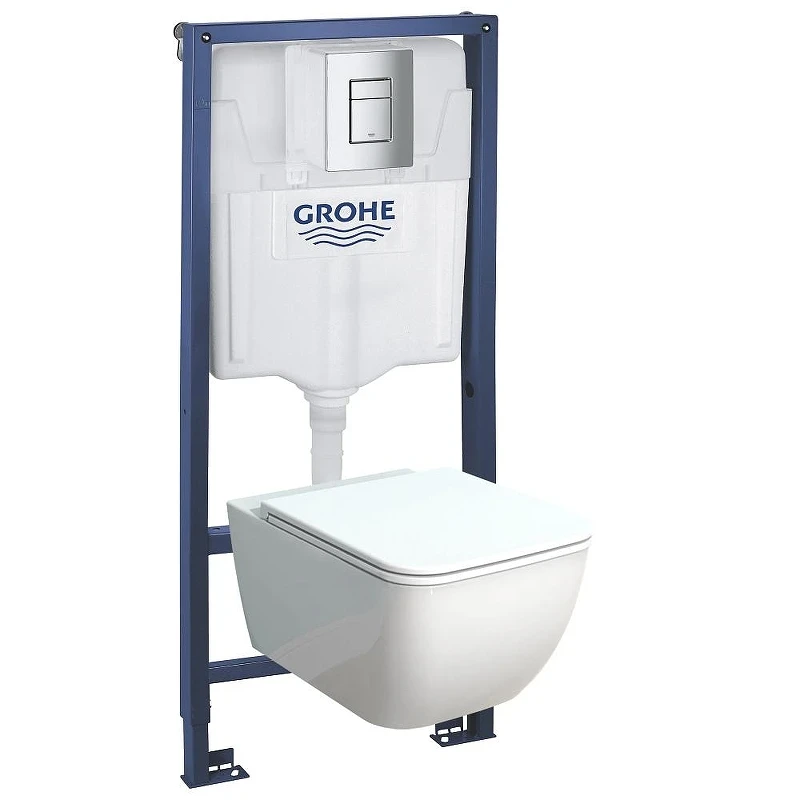 Комплект унитаза с инсталляцией Grohe Rapid SL 39201002 цвет Белый с сиденьем Микролифт и клавишей смыва цвет Хром