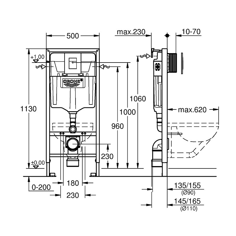 Комплект унитаза с инсталляцией Grohe Rapid SL 39201002 цвет Белый с сиденьем Микролифт и клавишей смыва цвет Хром