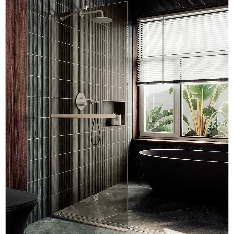 Душевая перегородка Maybah Glass MGD-733-5у 890x1950 в узком профиле Хром матовый стекло бронзовое