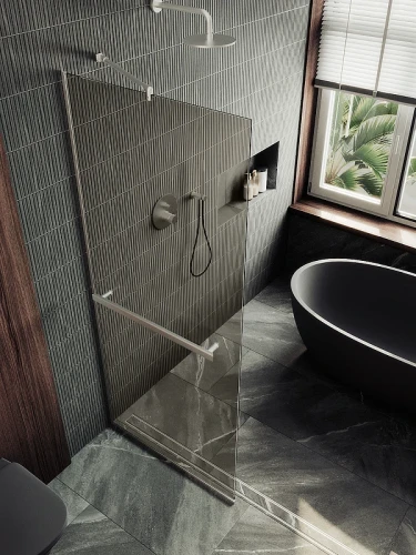 Душевая перегородка Maybah Glass MGD-733-5у 890x1950 в узком профиле Хром матовый стекло бронзовое