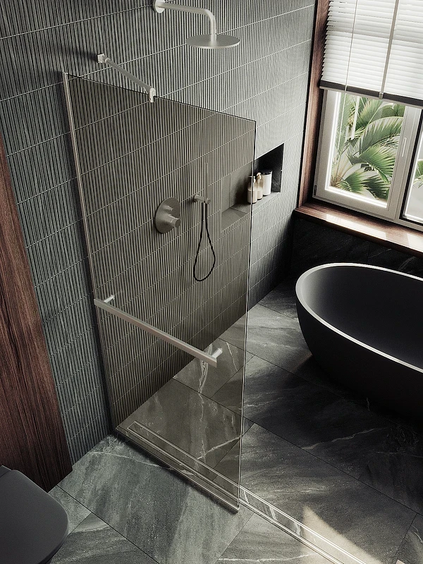 Душевая перегородка Maybah Glass MGD-733-5у 890x1950 в узком профиле Хром матовый стекло бронзовое