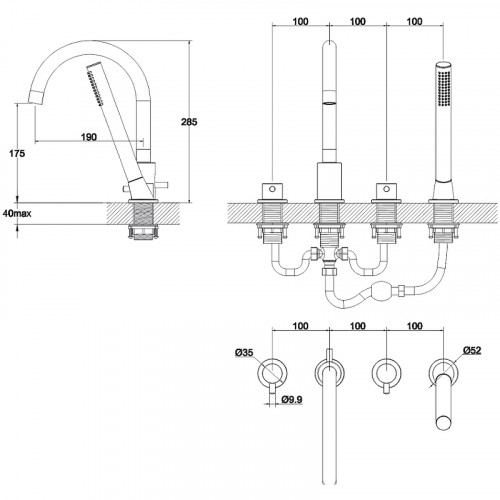 Смеситель на борт ванны Whitecross Y black Y1232BL Черный матовый латунь