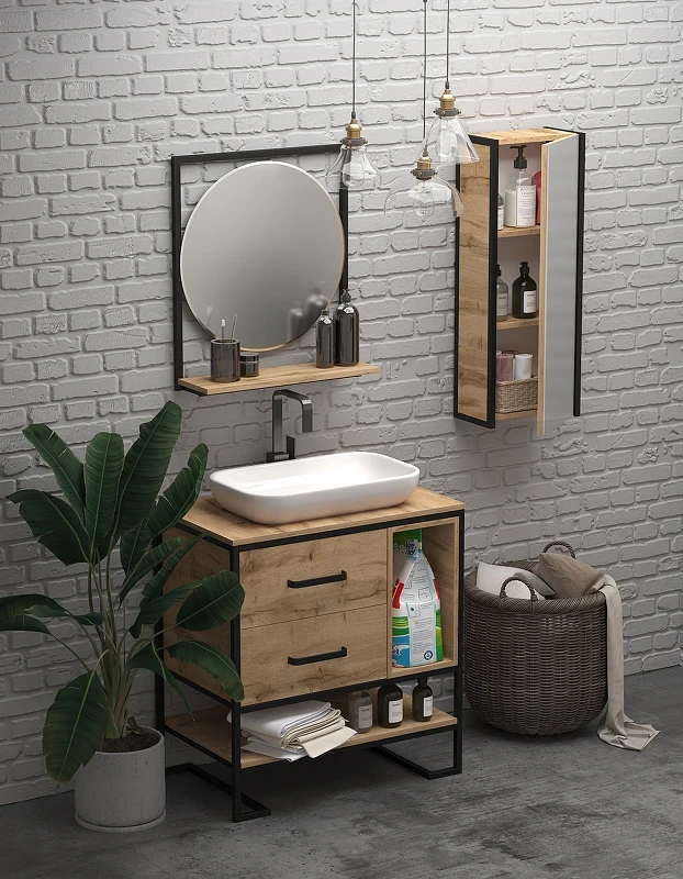 Шкаф пенал 1MarKa Grunge Loft 35П Ц0000007986 подвесной Дуб Вотан МДФ / ЛДСП